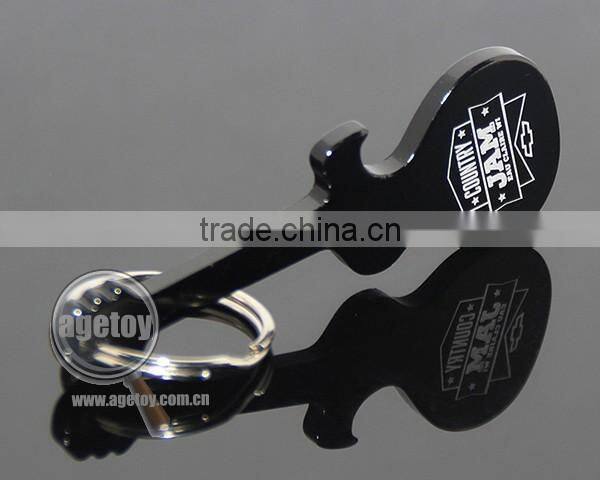 Guitar Shaped Promotional Custom Laser Logo Aluminum Anodizing Black Metal Guitar Keychain Opener