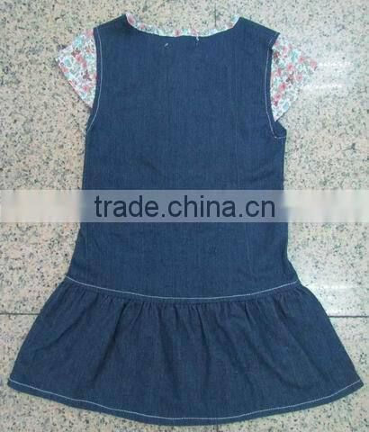 stock blue color girls one piece dress pattern SO
