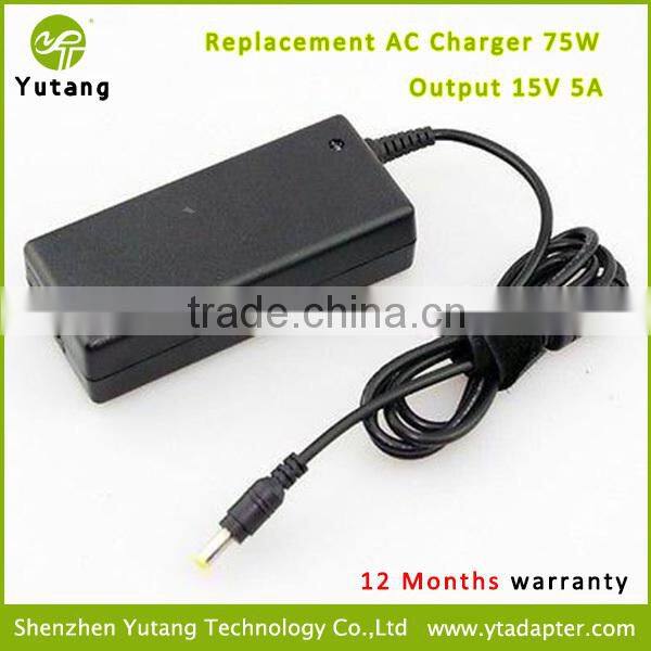 Color Black 75W Laptop Adapter 15v 5A Head 6.3*3.0mm