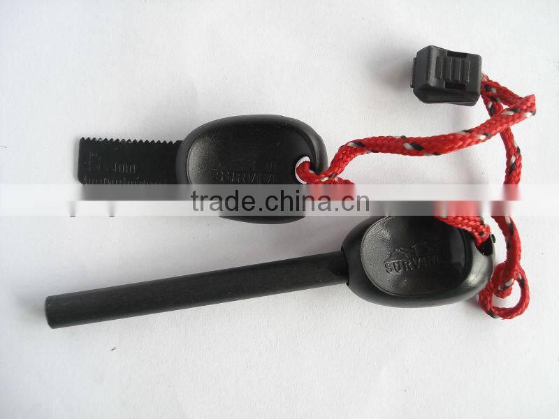 Flint Stone Fire Starter With Whistle Compass Saw Ruler Outdoor Survival Kit