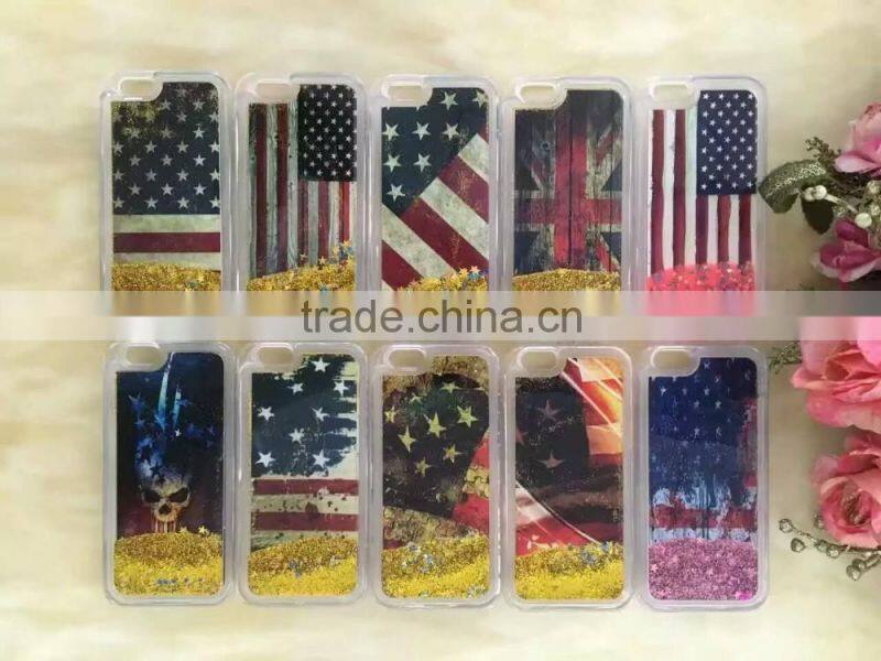 USA UK Flag Liquid Glitter Stars Bling Moving Latest Design TPU Case Cover For iPhone & Samsung