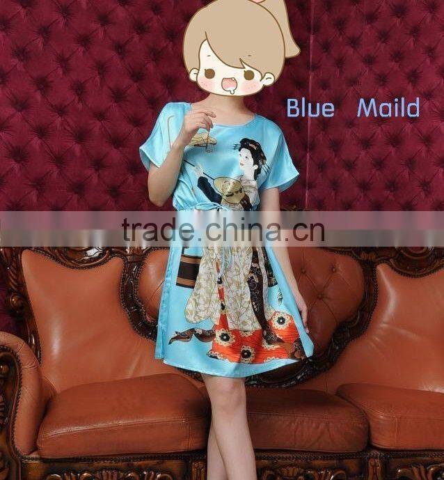 Comfortable And High Quality Satin Sleepwear Nightgown Night dress Robes Chinese painting style