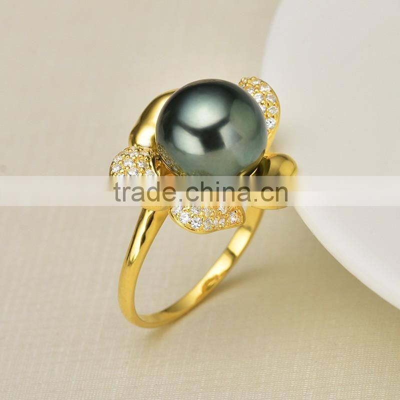 high luster 8-9mm black pearl ring designs for wholesale