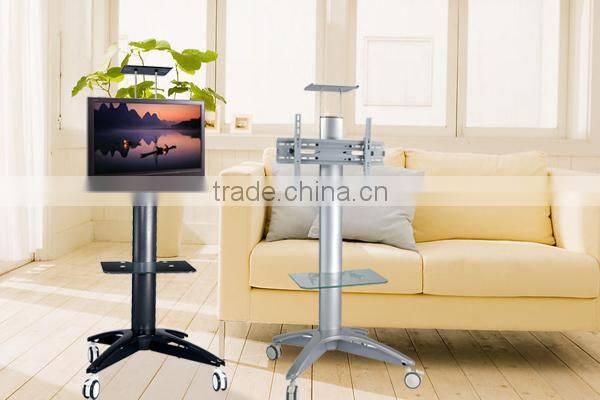 Height adjustable Black / silver Floor standing LCD LED TV Stand for 25-55 inches with projector tray and DVD tray