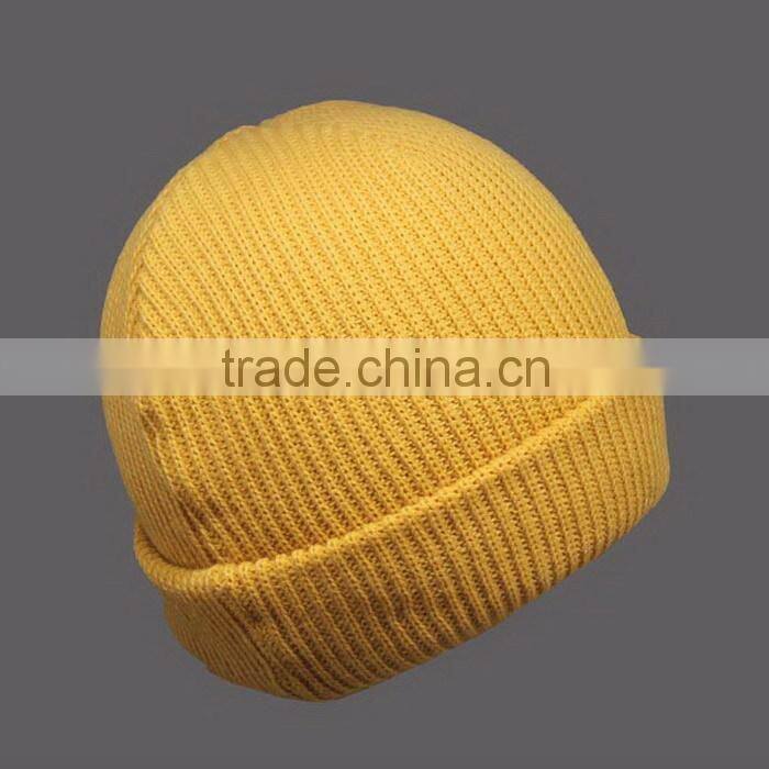 2015 NEW DESIGN BLANK ACRYLIC YELLOW CUFF BEANIE HAT