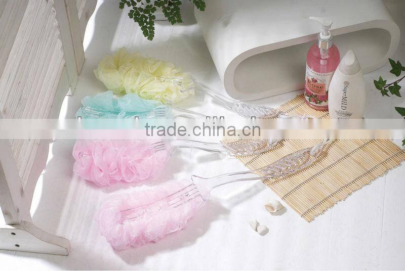 2013 Newest Promotional Multicolor Body rubbing Ball PE Mesh Bath sponge with handle,bath brush