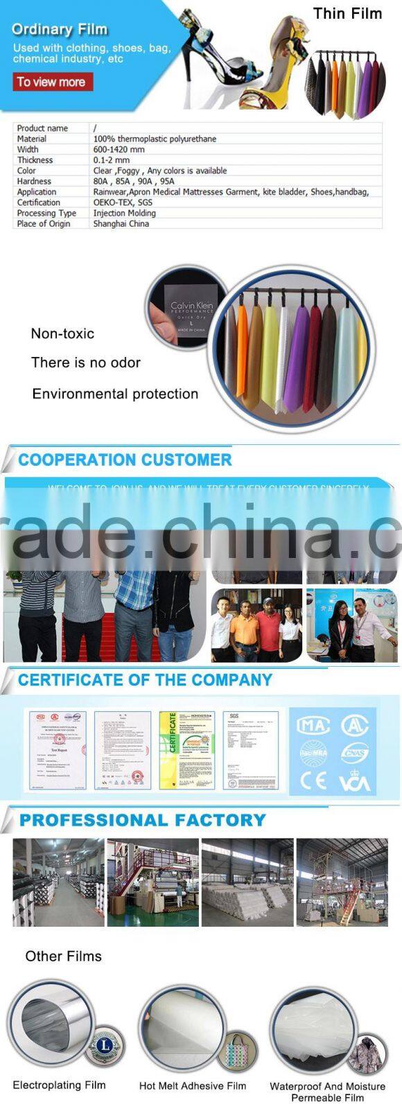 High Polyurethane Materials Plastic TPU Film For Inflating Toy