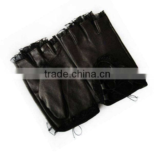 Half finger driving leather gloves with lace for ladies