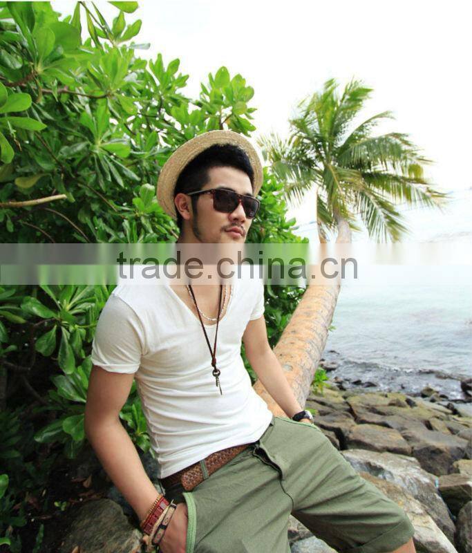 100%COTTON v-neck simple plain printing T-shirt for men