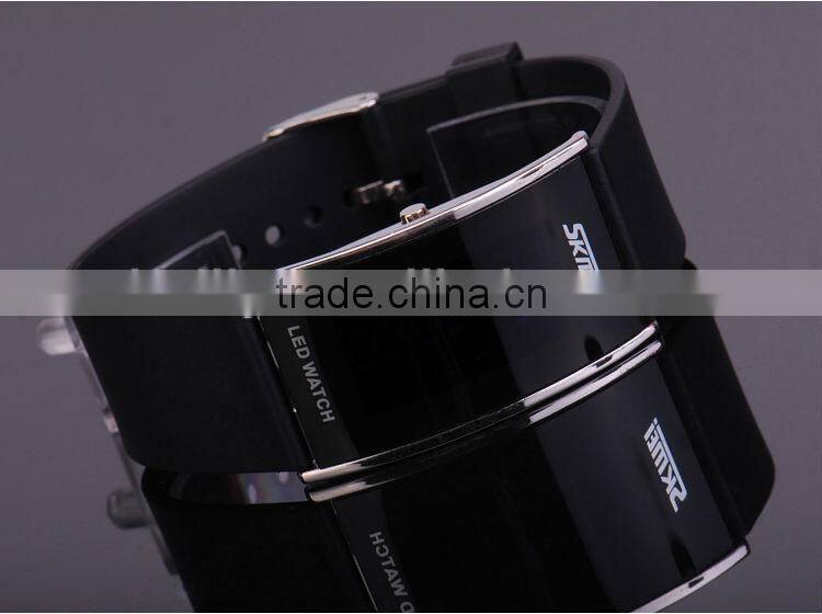 Blue Silicone Mirror Watch LED Digital Display Jelly Wrist Watch