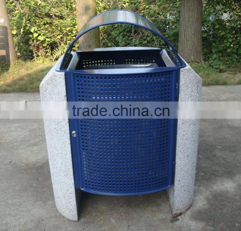32 gallon capacity powder coated perforated steel outdoor dustbin for park
