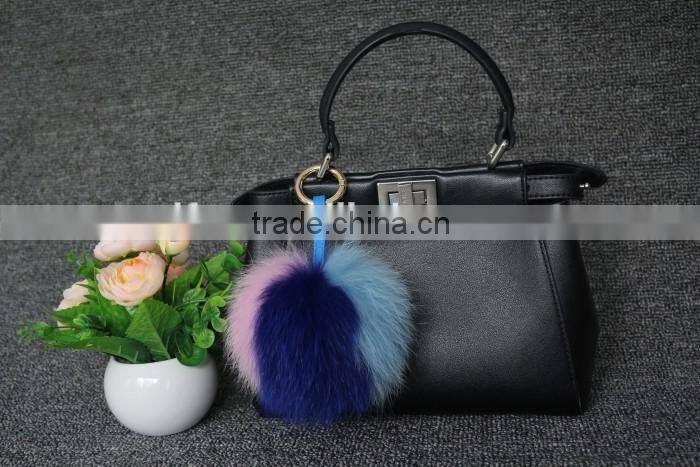13cm genuine whole fox fur ball for bag/car keychain handmade fox fur ball poms key ring wholesale