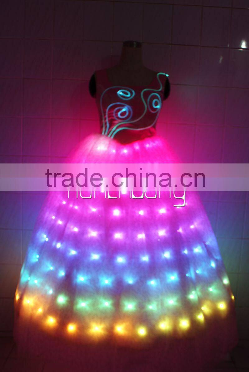 Full color princess fiber optic shirt,programmable attractive attention fiber optic wedding dress,bridesmaid one shoulder dres