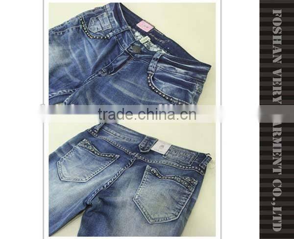 New beaded decoration jeans pent with heavy monkey wash