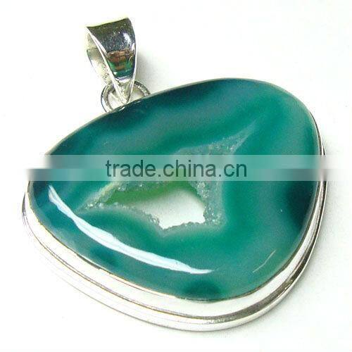 Sterling Silver Faceted Red Colored Ganet & Pink Druzy Pendant