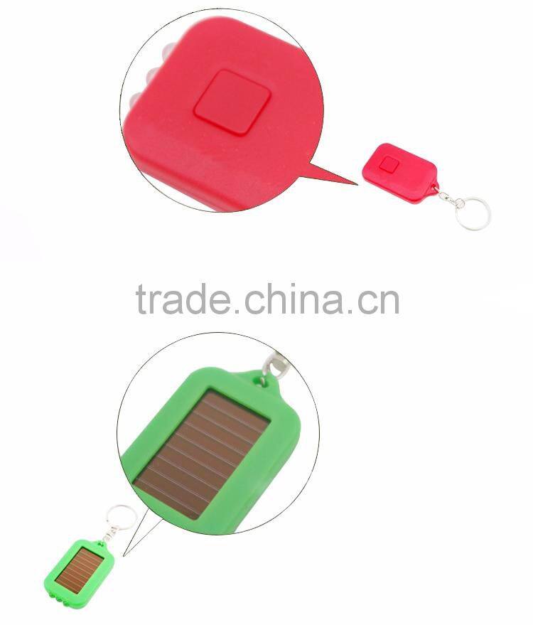 New Fashion Mixed Color Solar Portable LED Light Keychain / Mini Flashlight Key Ring Survial Gadget 3 LED