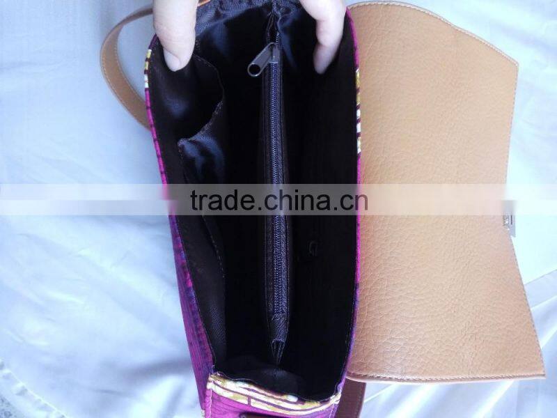 2016 Famous new style cross bags for girls ankara african prints and fabric bag PU leather handbag