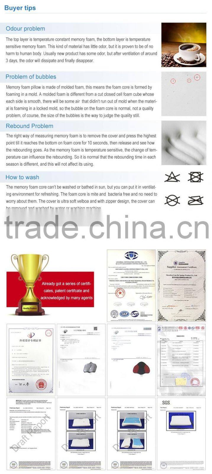 Best quality Approval memory foam pillow With logo Printing