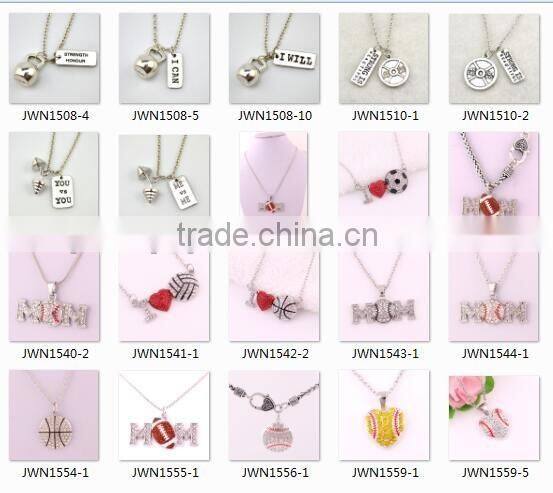 Mother's Day Gift Zinc Alloy Crystal MOM Football Necklace