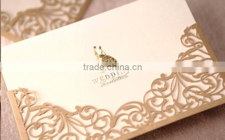 white round craved pearly-lustre golden plating Wedding Invitation Card and envelope