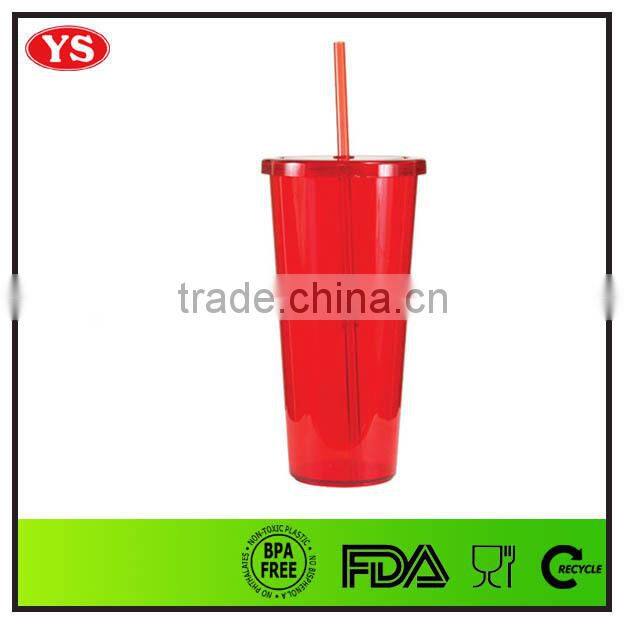 promotional bpa free 24oz plastic double wall drinking tumbler with straw