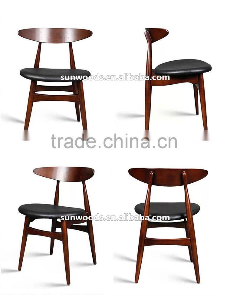 Modern Compact Solid Wood Leather Living Room Dining Chair