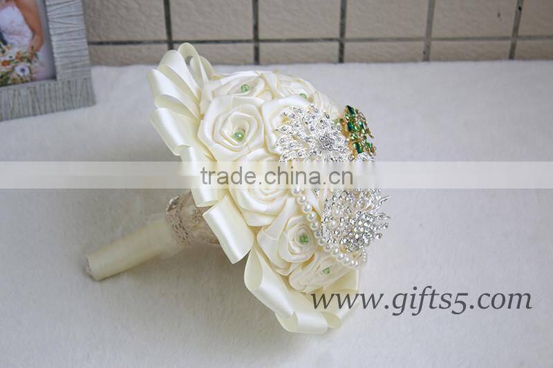 Graceful wedding bouquet with Rhinestones Satin Silk Ribbons Pearls Jewels Bridal Bouquet Bridesmaid Bouquet