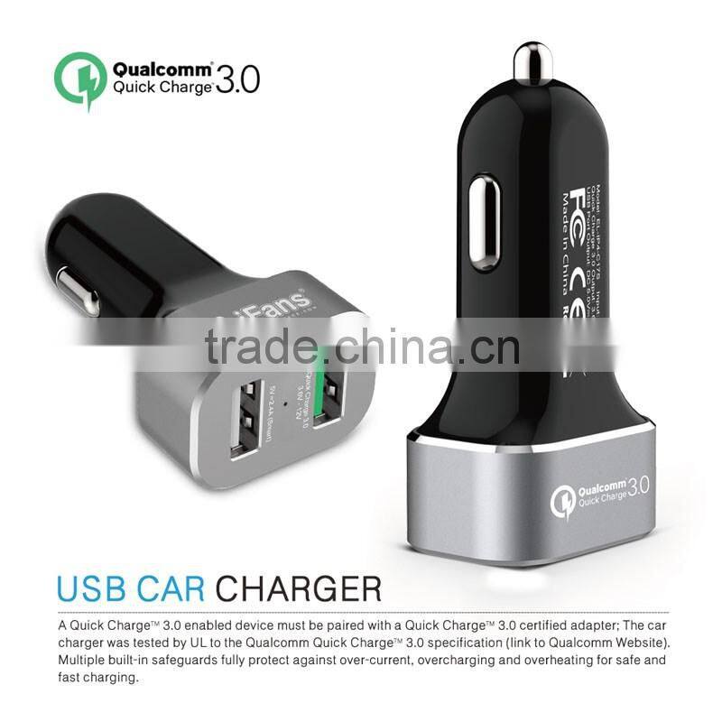 Factory offer Quick Charge 3.0 Car Charger 2 Port 30W Aluminium Rohs CE