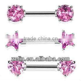 pink CZ stainless steel Nipple ring piercing with the nipple