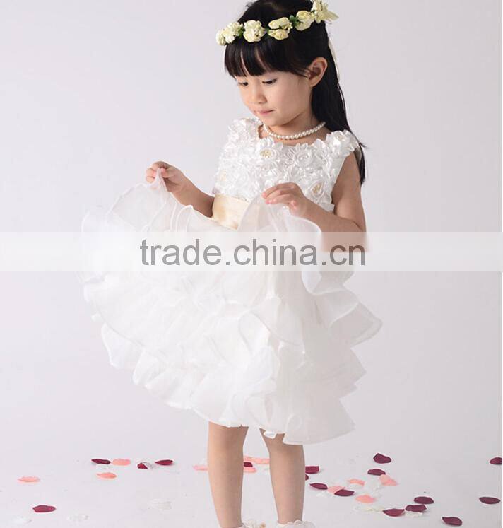 Top Quality Chic Rosette Flower Girl Dress Satin Girl Evening Dresses Fashion Children Pageant Party Dress Wedding Pettidress