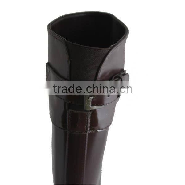 Women long riding boots with elastic and buckle cheap rubber rain boots