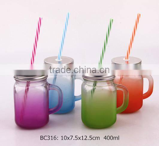 glass jar with handle and sprayed color