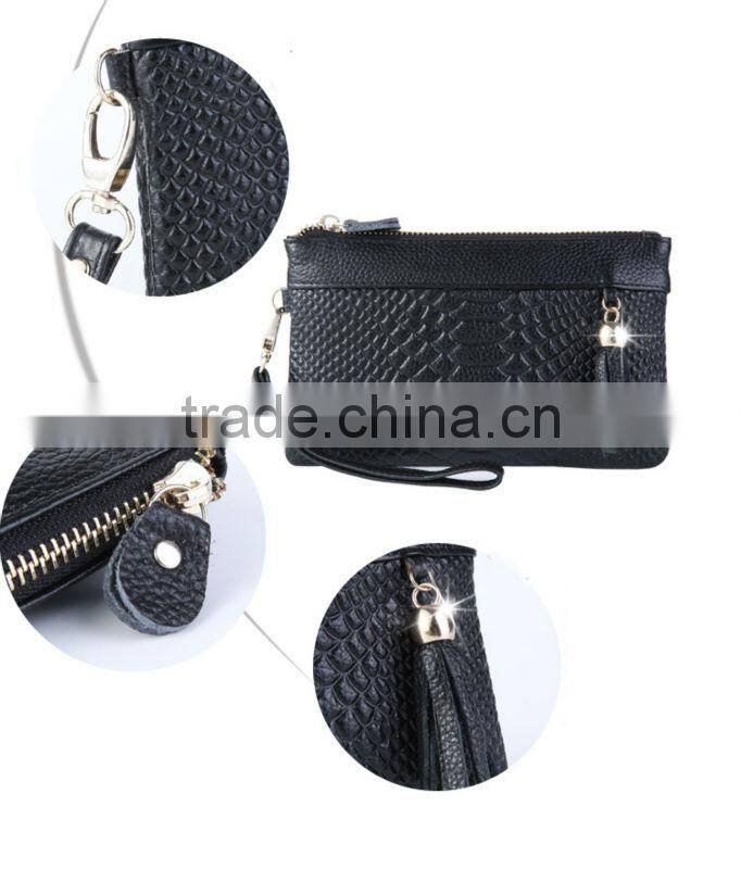 Hot Women Zipper Tassel Genuine Cowhide Leather Clutch Wallet Case Lady Long Handbag Wallet And Purses New