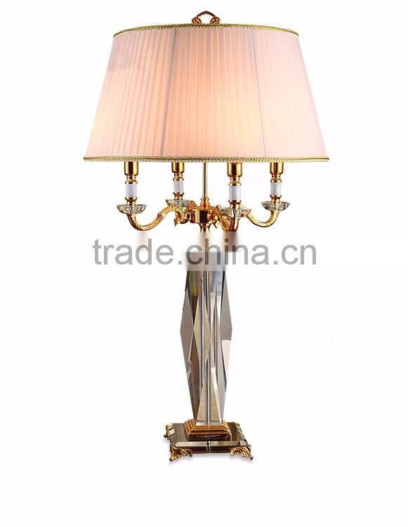 Concise design white fabric lampshade four heads crystal table lamp