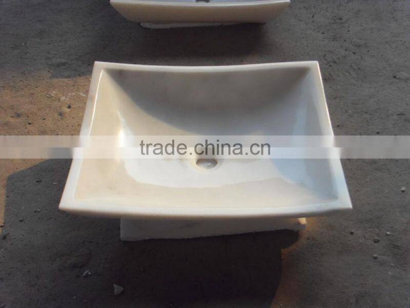 Good pricce white marble rectangular shape bathroom sink
