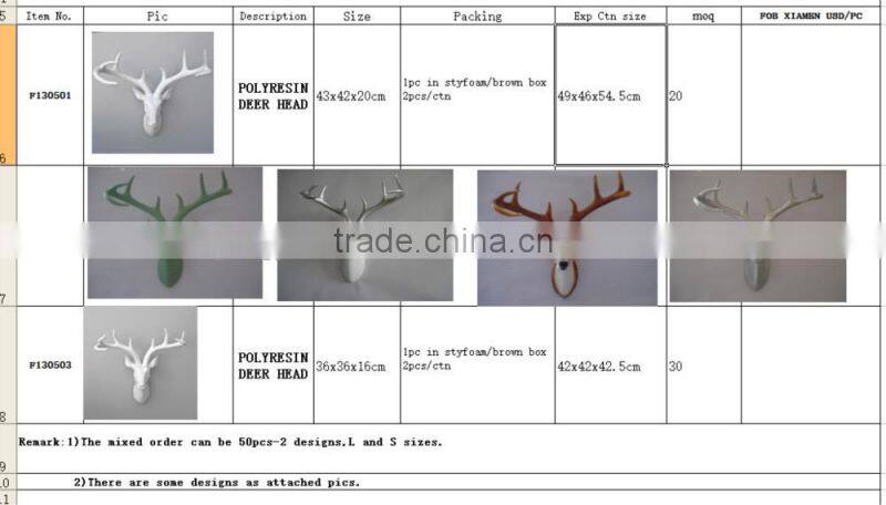 white resin deer head wall-mounted deer head white deer head decoration