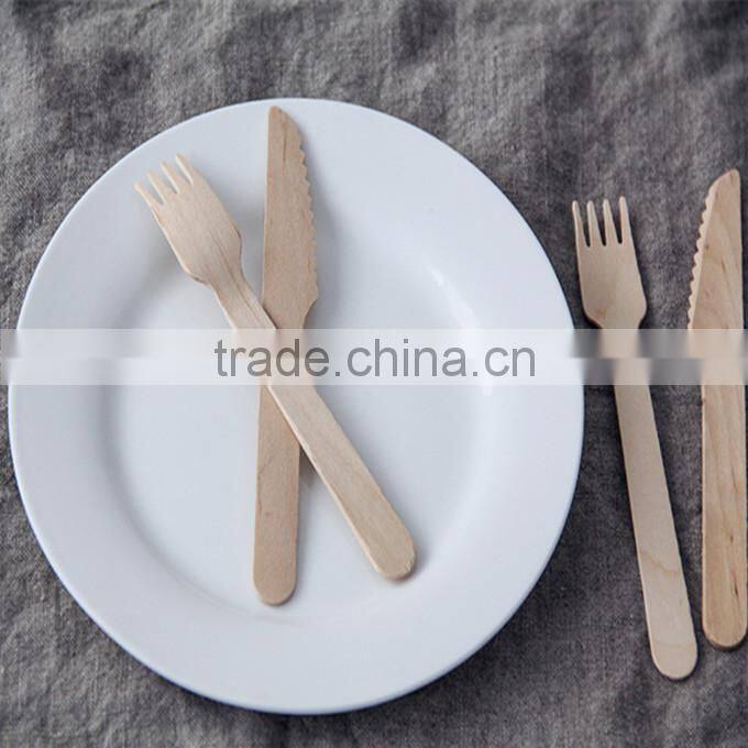 Cheap Food- grade Biodegradable Birch Wood Cutlery Disposable wood spoon knife and fork