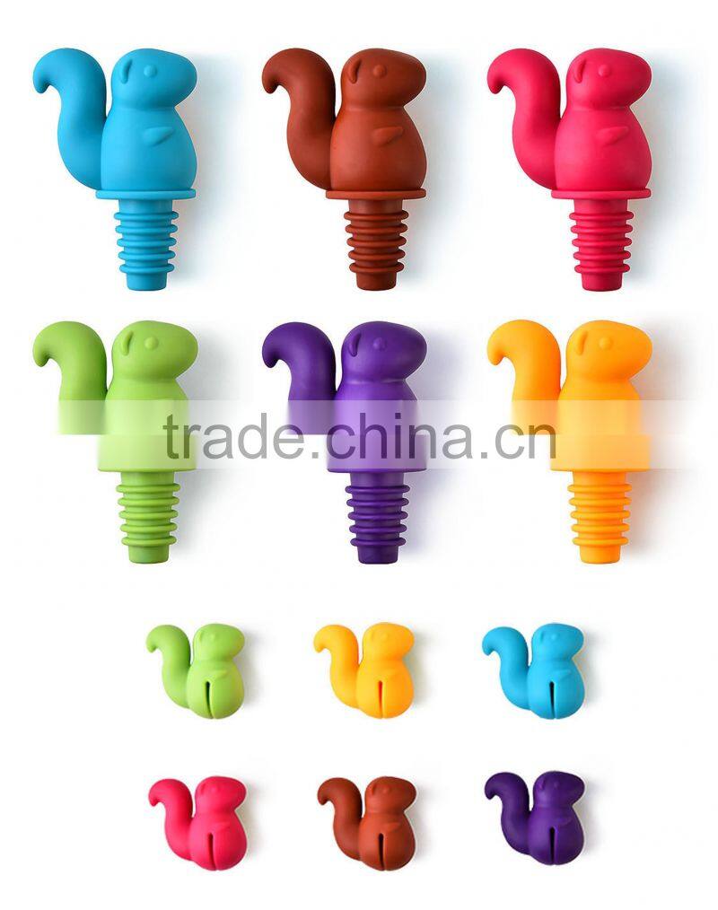 Cute Cartoon Shape Squirrel Party Wine Plug Set, Colorful Squirrel Bottle Stopper