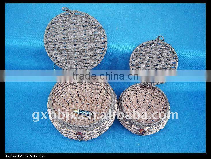 Brown round paper rope woven iron frame small kid box