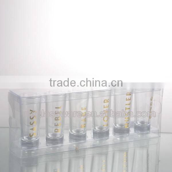 2.5oz newest mini machine made shot glass unmber golden decal with pvc