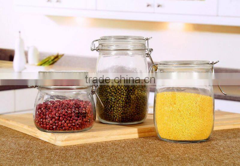 Set 3 Round Clear Glass Storage Jars with Airtight Locking Lid