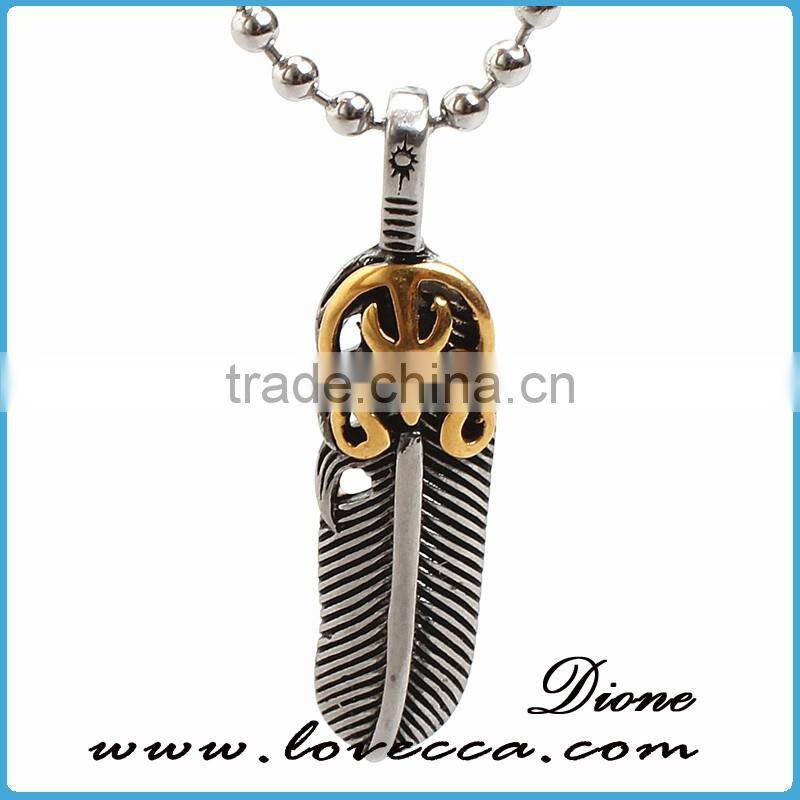 Various designs wholesale titanium antique color men feather pendant in stainless steel