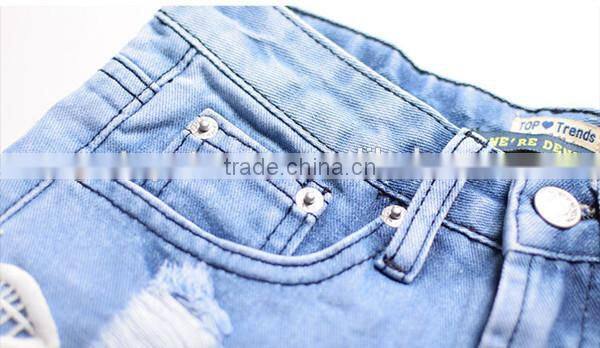 Bohemia style women high waist ripped jeans lace shorts