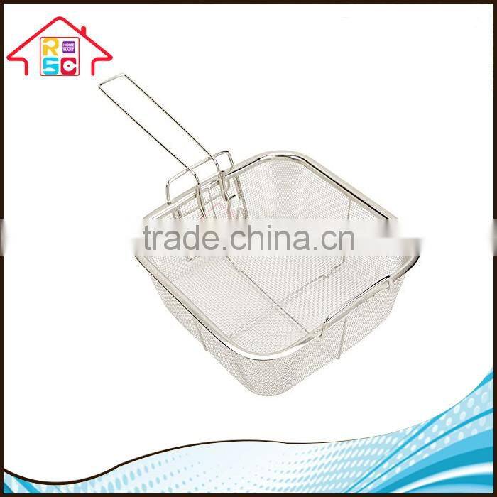 NBRSC Stainless Steel Deep Fry Basket Strainer Square Copper Chef Pan for Frying Cooking