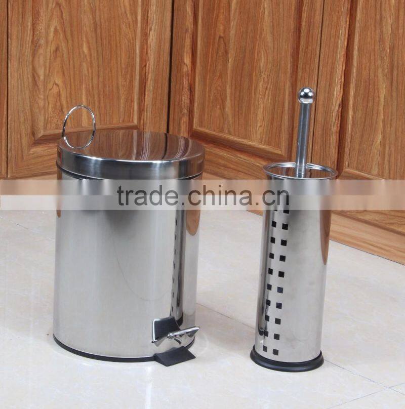 5L Round Stainless Steel Trash Can/Waste Bin/Dust bin with Toilet Brush Holder