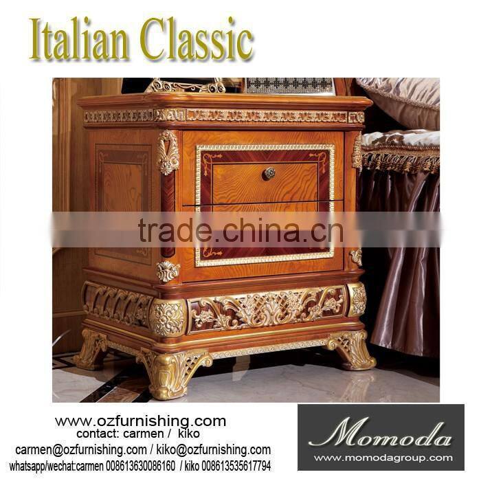 YB62 luxury antique solid wood Italian style night stand bed side table for bedroom furniture