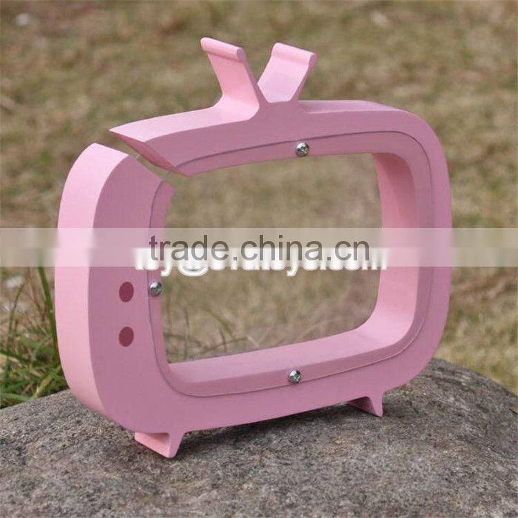 New design TV shape girls lovely wooden coin bank with logo customize W02A253