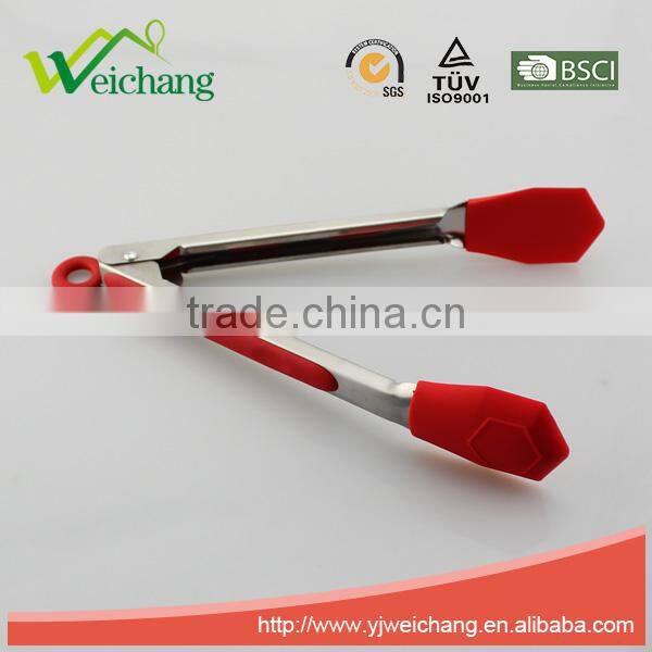 WCJ625 Premium Comfort Stainless Steel Locking oblong Food Tong with Silicone Heads, Good Grip