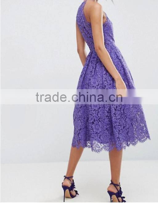 China Latest clothing OEM Lace Pinny Scallop Margin Prom Midi Fashion Dress