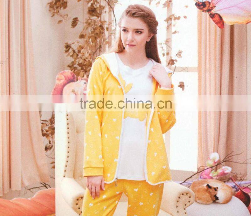 Classic style fall cotton two piece woman pyjama for night sleep wear